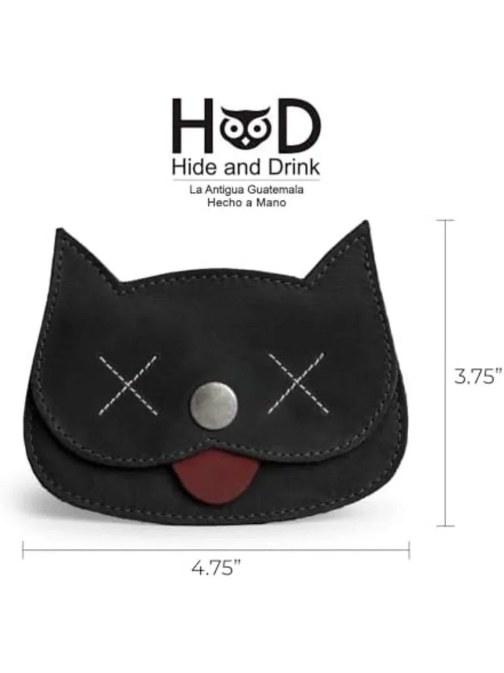 Handmade Cat Shape Wallet - Full Grain Leather, Cute Cartoon Design, Black Color